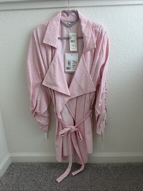 CHANEL Pink and White Striped Draped Belted Blazer - EU48/American XL